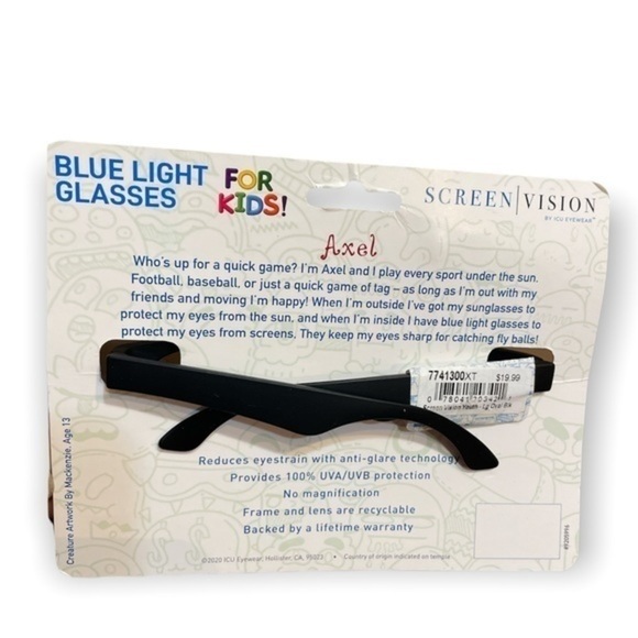 ICU eyewear blue light glasses kid black reduce glare prevents eye strain oval L - Picture 2 of 4